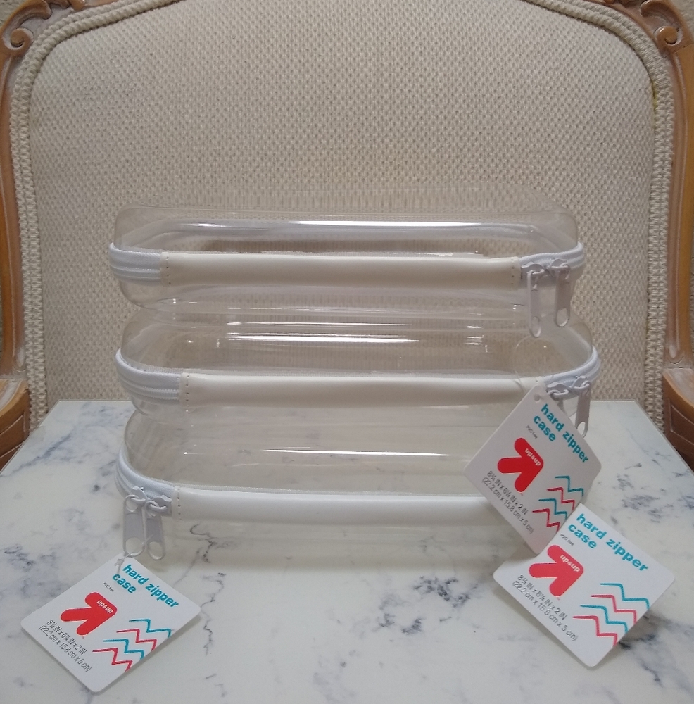 TARGET HARD SIDED ZIPPER PENCIL CASE CLEAR BY UP & UP SET OF 3